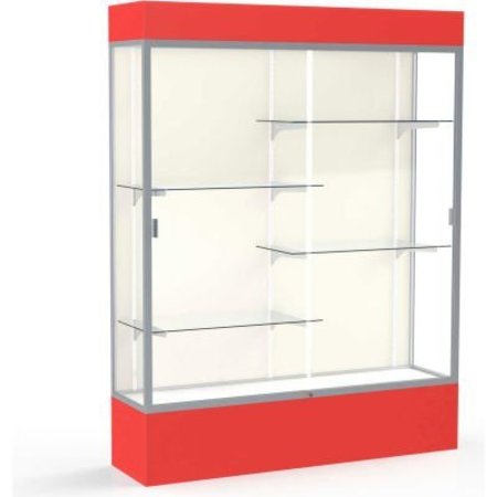 WADDELL DISPLAY CASE OF GHENT Spirit Lighted Display Case 60"W x 80"H x 16"D Plaque Back Satin Finish Red Base & Top 3175PB-SN-RD